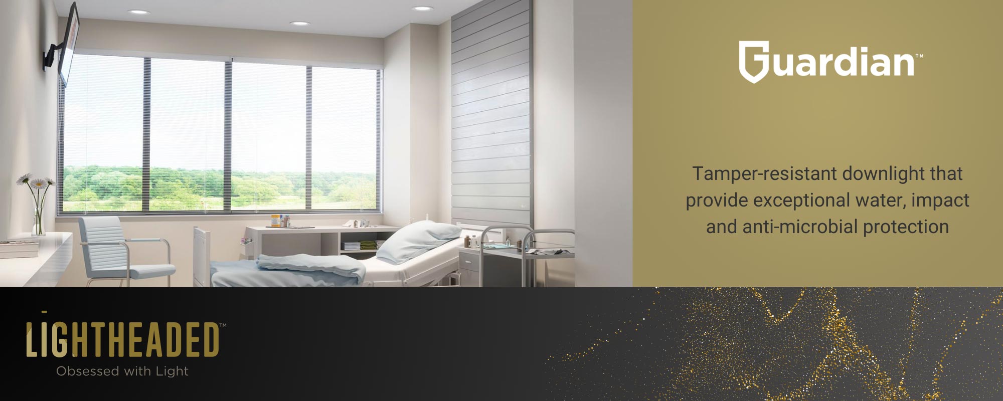 Guardian. Tamper-resistant downlight that provide exceptional water, impact and anti-microbial protection.