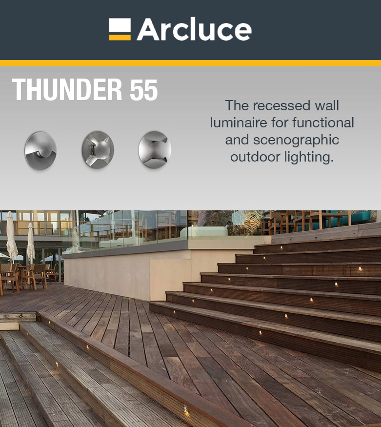 Arcluce Thunder 55 - The recessed wall luminaire for functional and scenographic outdoor lighting.