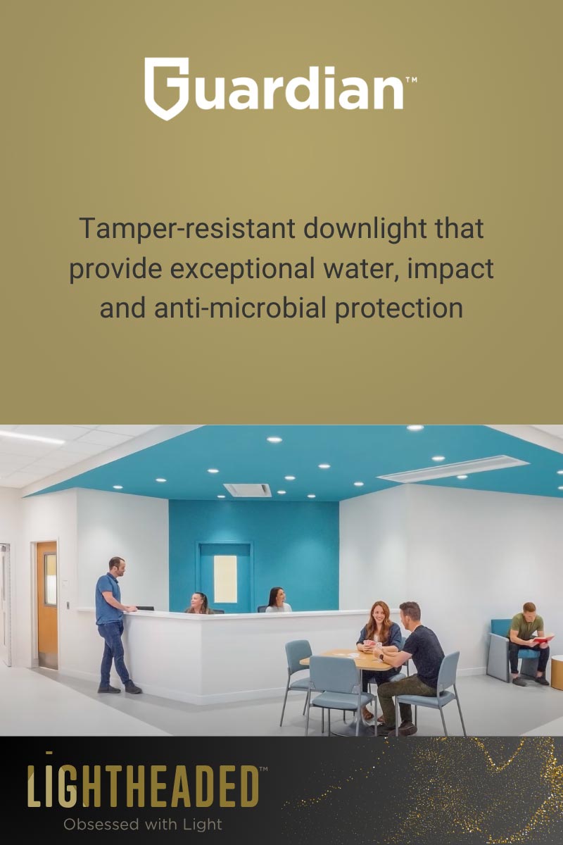 Guardian. Tamper-resistant downlight that provide exceptional water, impact and anti-microbial protection.
